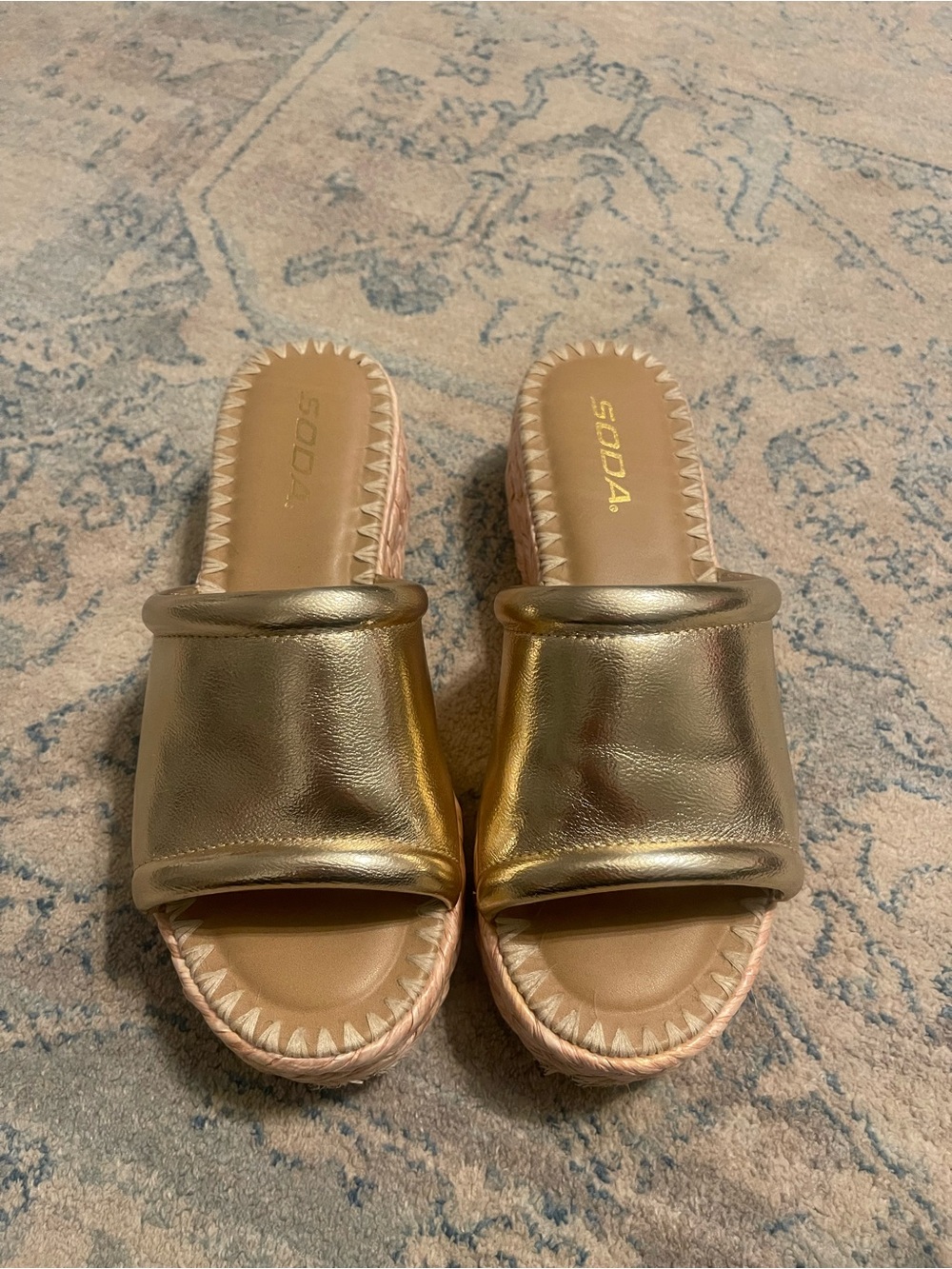 Soda Metallic Gold Padded Slide Sandals